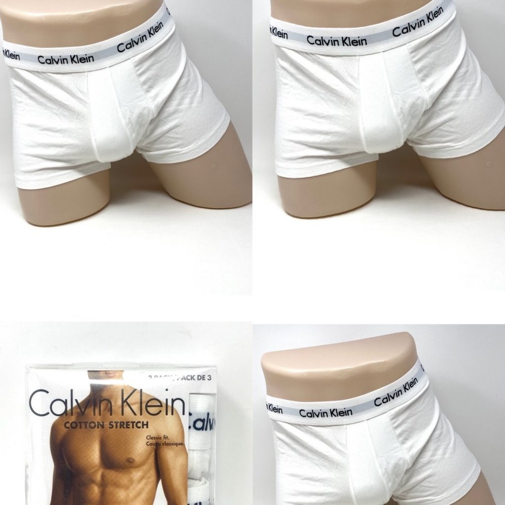 Calvin Klein Men's Size NU2664-100 3 Pack White Cotton Stretch Low Rise Trunk CK